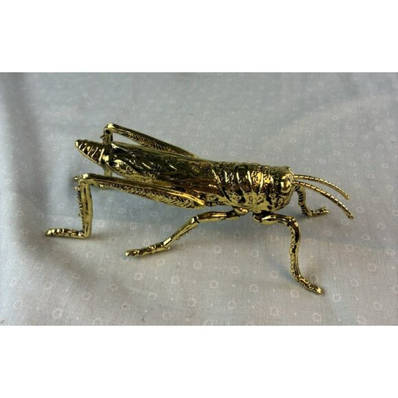 Decorative Gold Tone Metal Grasshopper Paperweight Desk Figurine 6" Accent - Picture 6 of 8